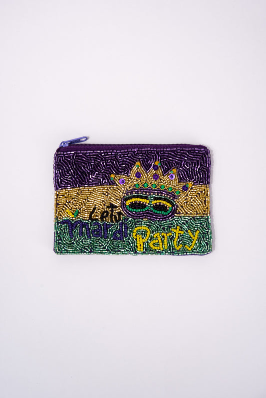 Cecilia Mardi Gras Beaded Zipper Coin Bag