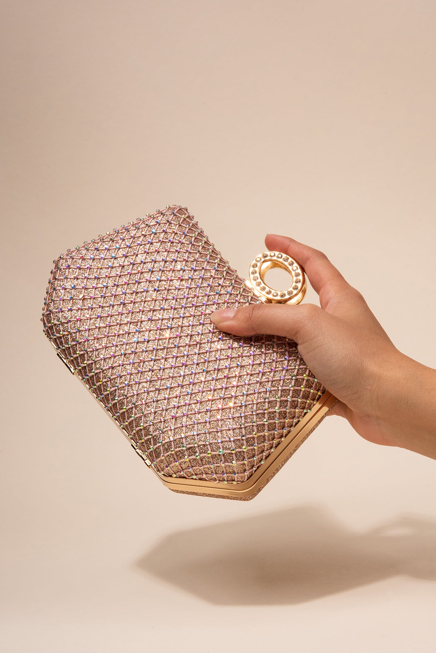 Janet Hexagonal Rhinestone Netting Evening Bag
