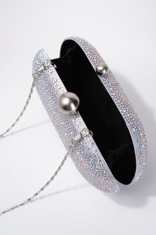 Melanie Rhinestone Pill Evening Bag | Silver