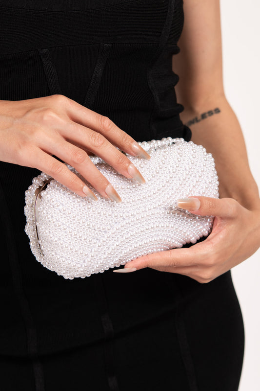 Celine Pearl Embellished Evening Clutch | White