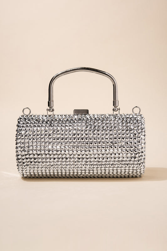 Adira Rhinestone Pave Barrel Purse | Silver