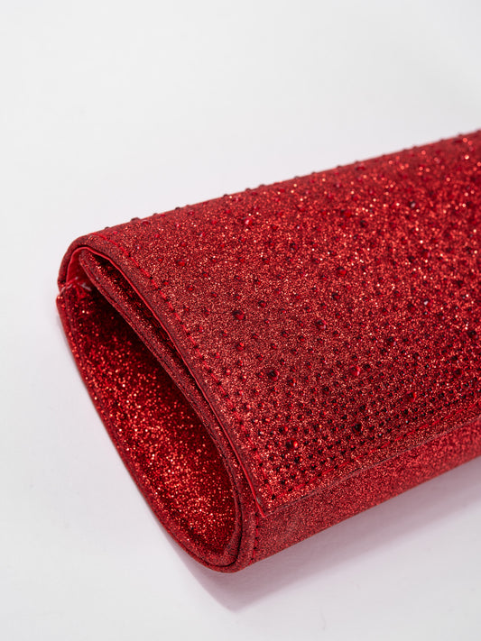Veronica Rhinestone Evening Clutch Bag | Red