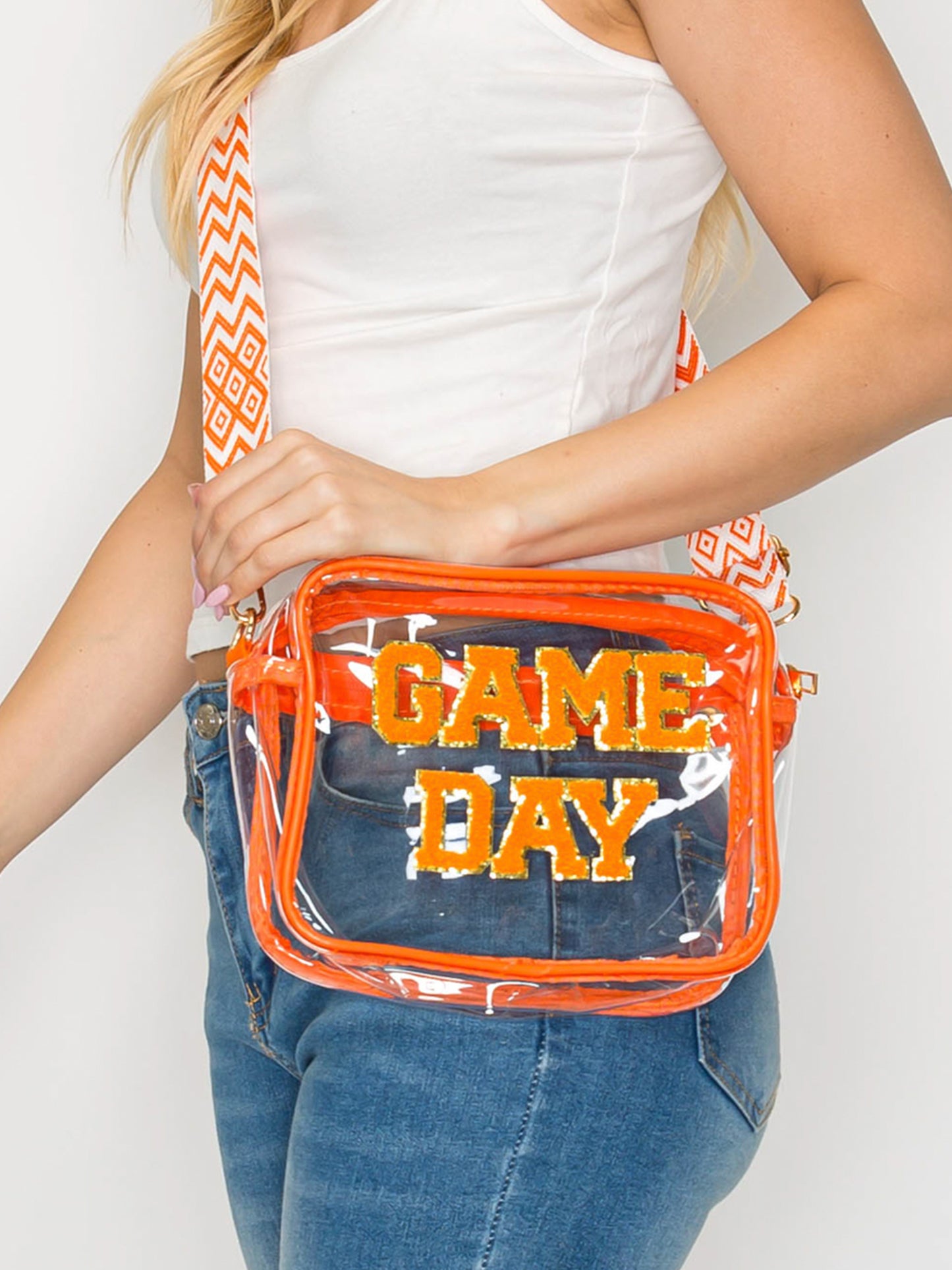 Natalia “Game Day” Fuzzy Chenille Clear Crossbody Bag