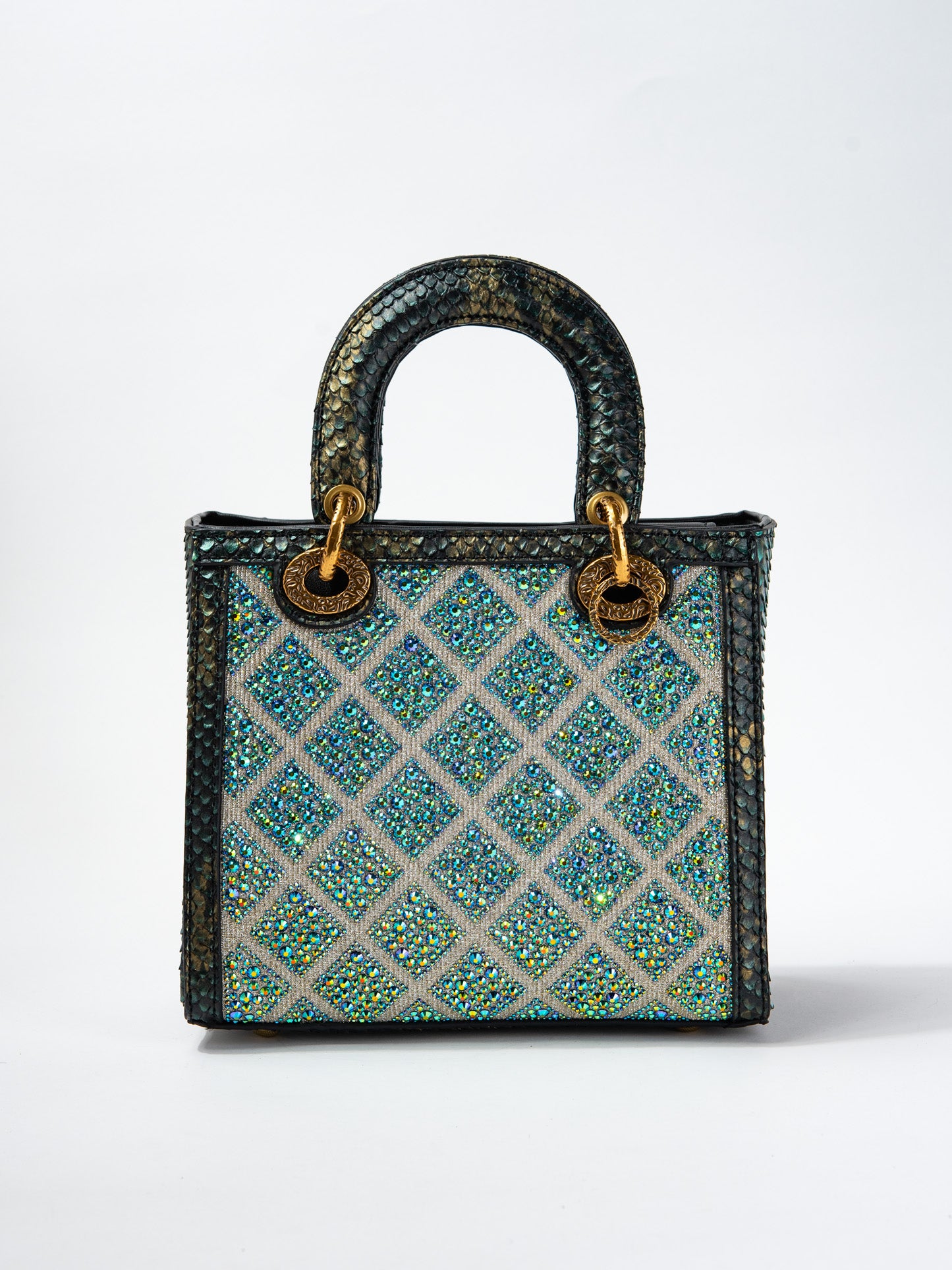 Callista Grid Pattern Rhinestone Snakeskin Convertible Bag