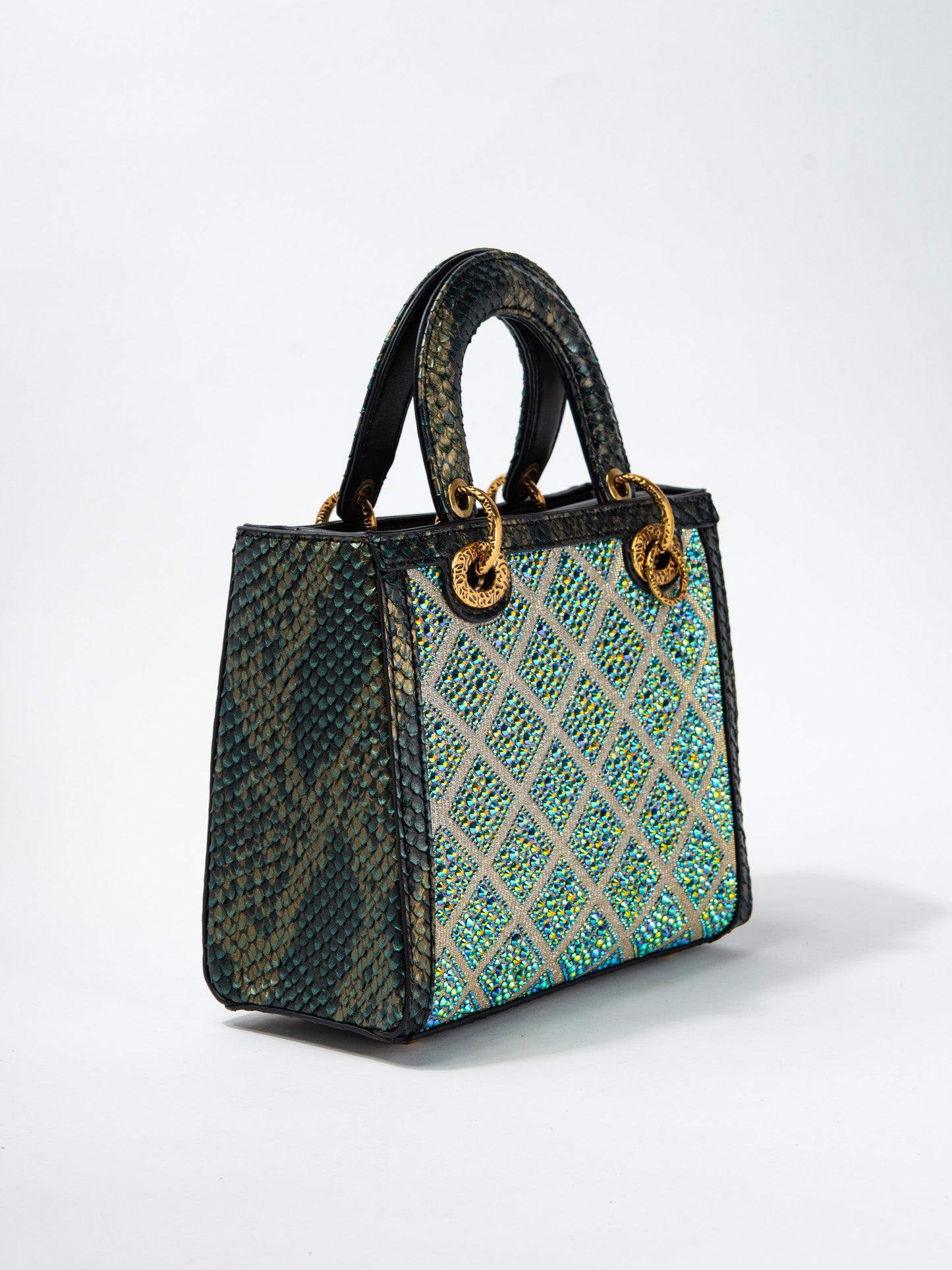 Callista Grid Pattern Rhinestone Snakeskin Convertible Bag