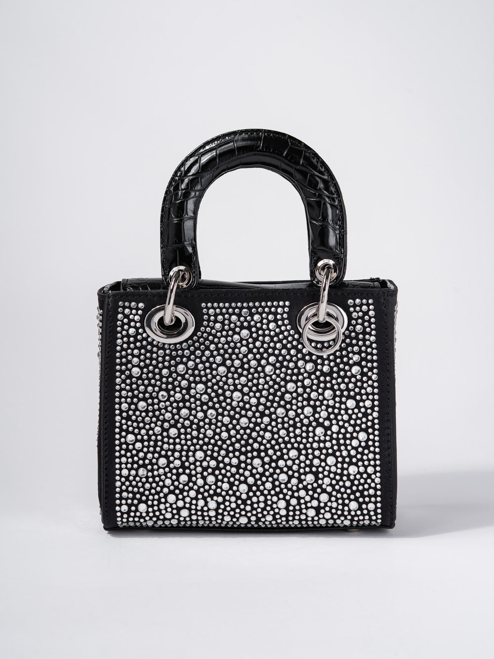 Aurora Crystal Rhinestone Alligator Skin Convertible Bag | Black