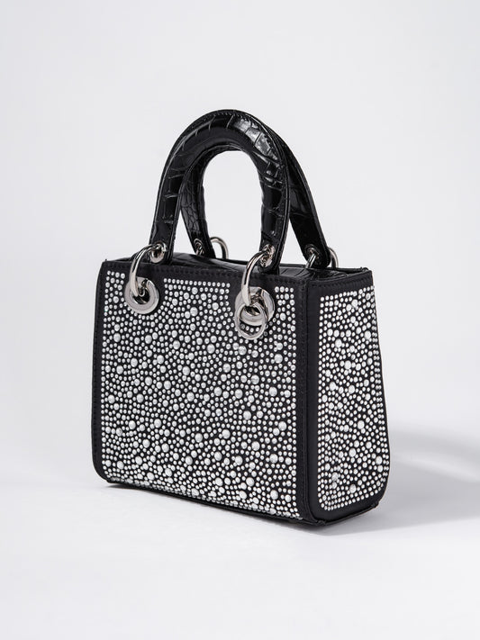 Aurora Crystal Rhinestone Alligator Skin Convertible Bag | Black