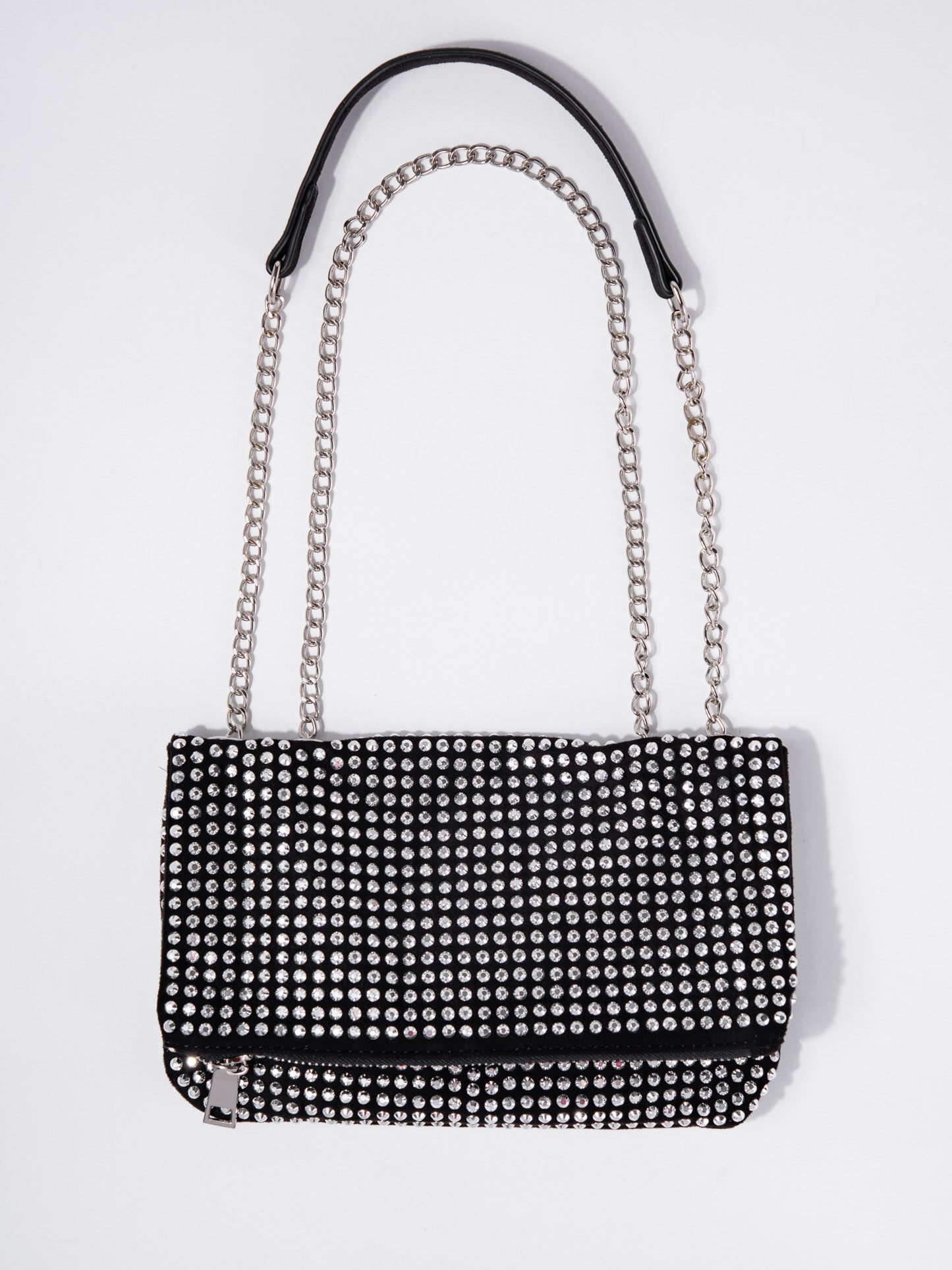 Ava Front Flap Sparkling Rhinestone Shoulder Bag | Black