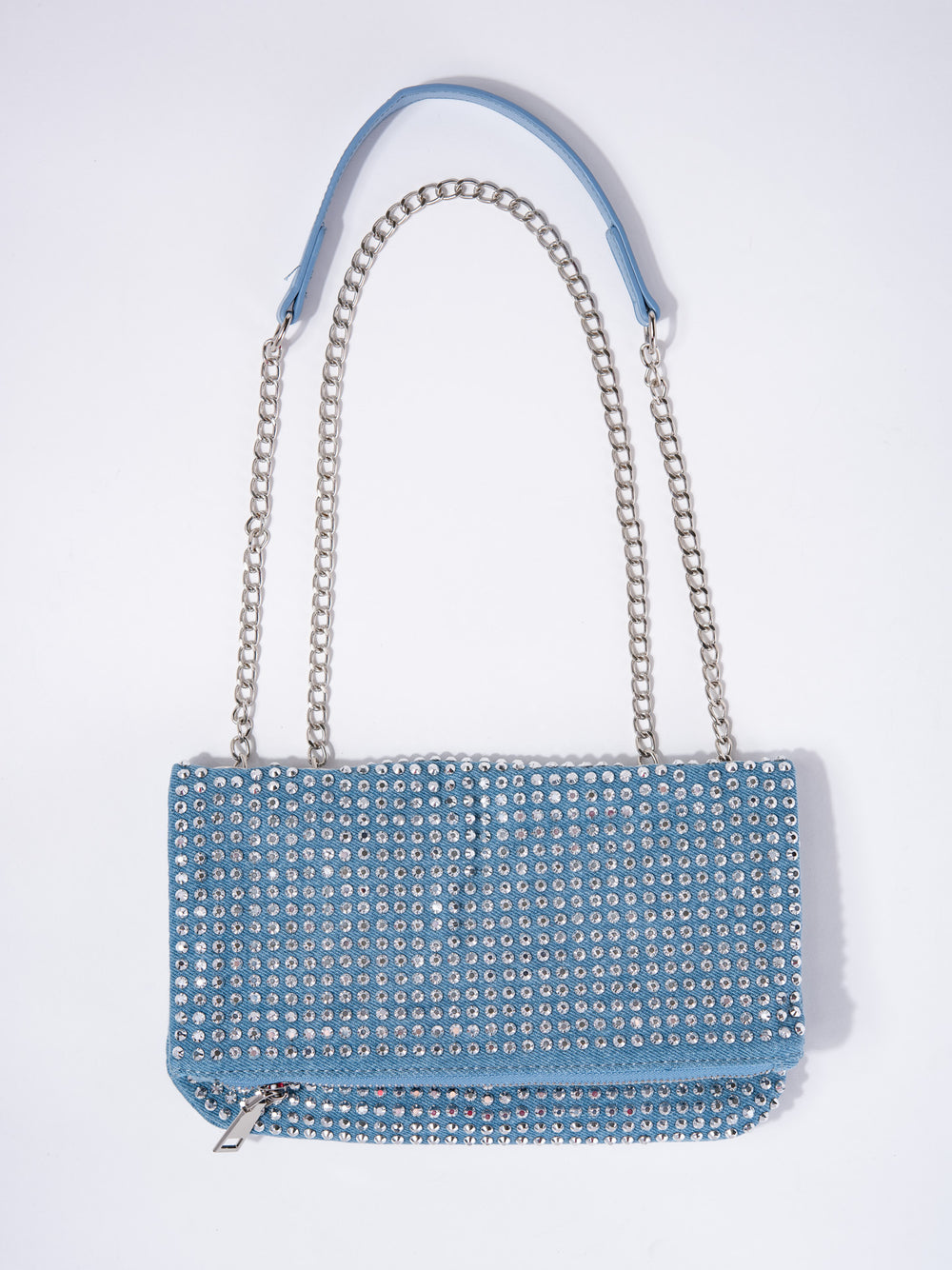 Ava Front Flap Sparkling Rhinestone Shoulder Bag | Denim