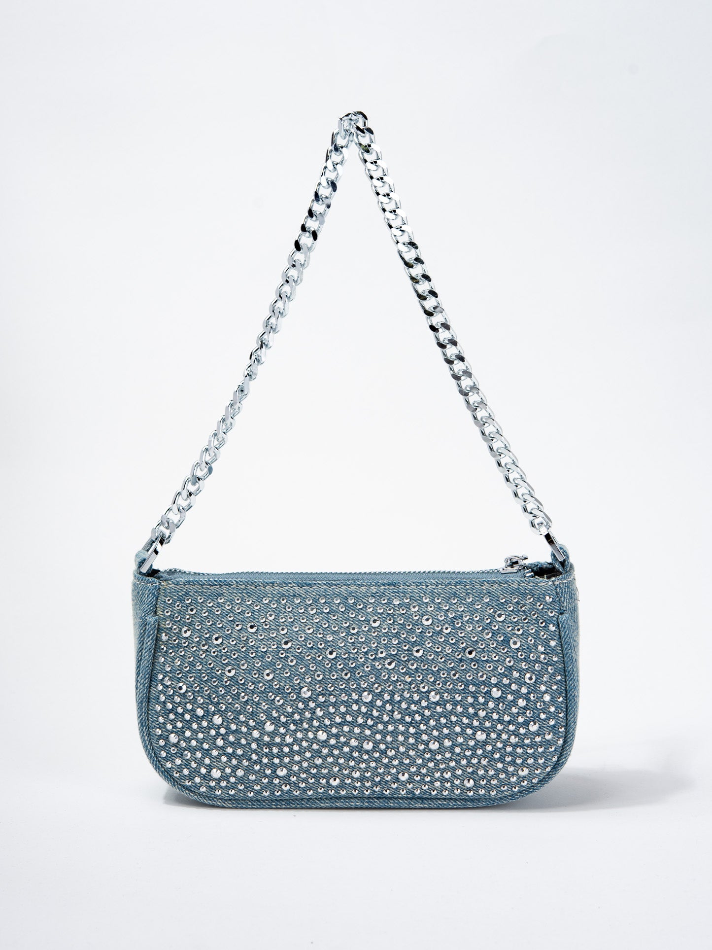 Allegra Denim Stone Studded Shoulder Bag