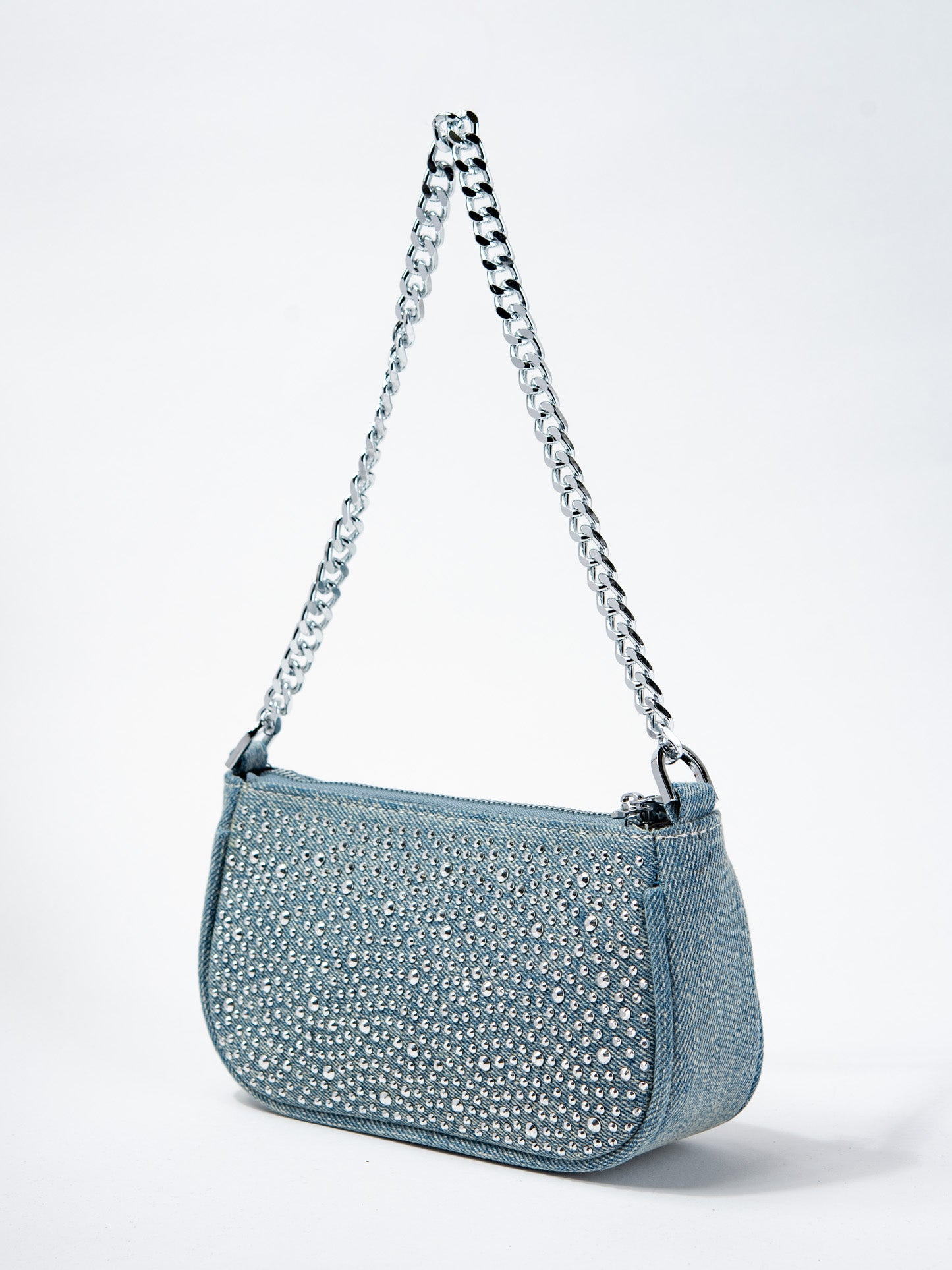 Allegra Denim Stone Studded Shoulder Bag