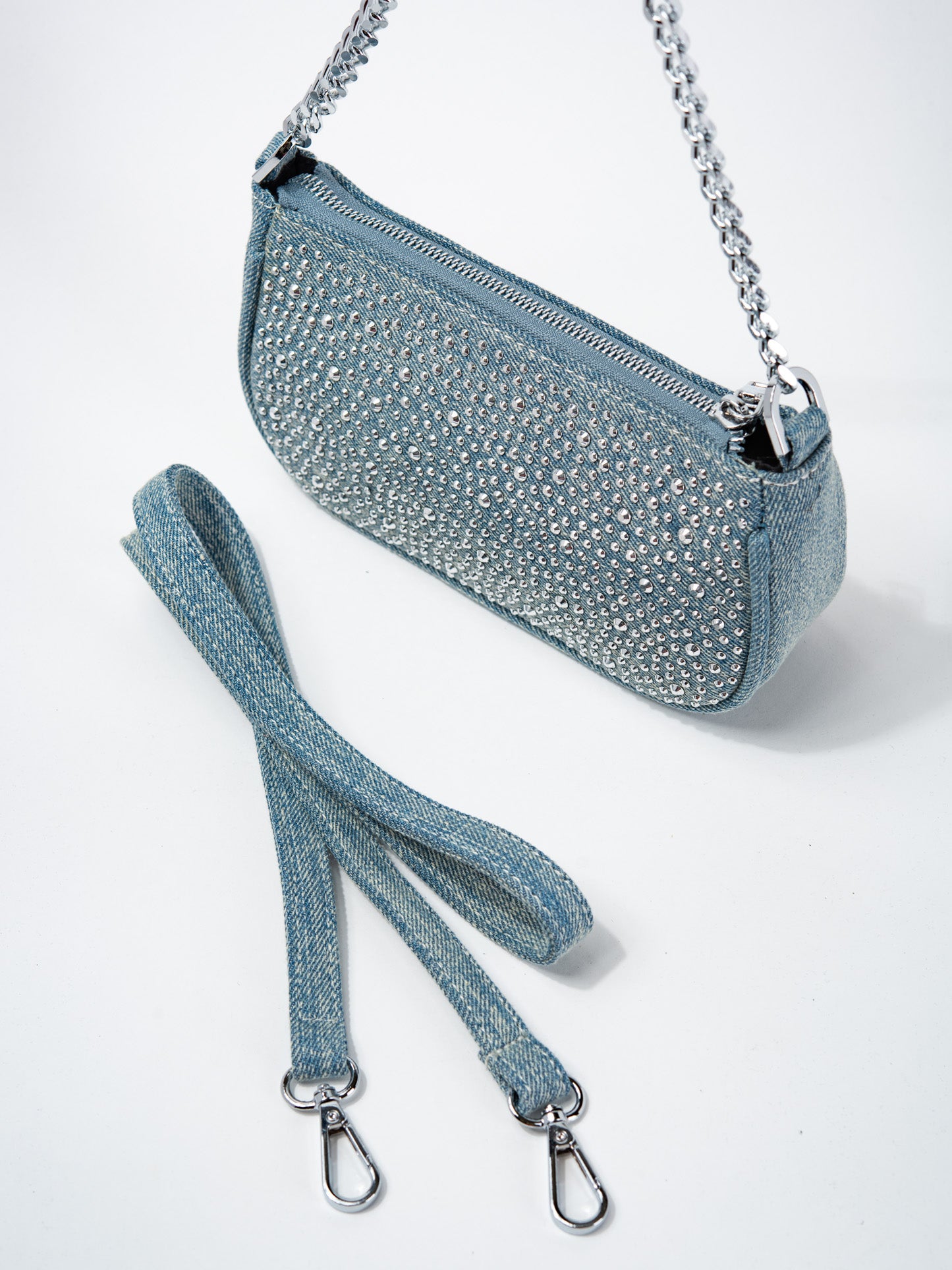 Allegra Denim Stone Studded Shoulder Bag