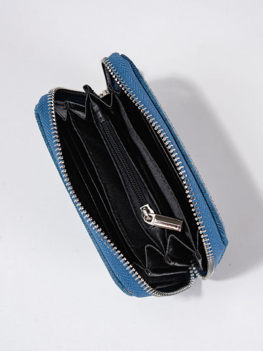 Beatrix Rhinestone Petite Zip Around Wallet | Denim