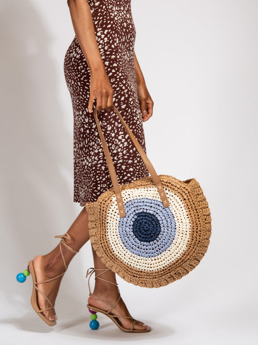 Brielle Oversized Straw Shoulder Bag | Brown