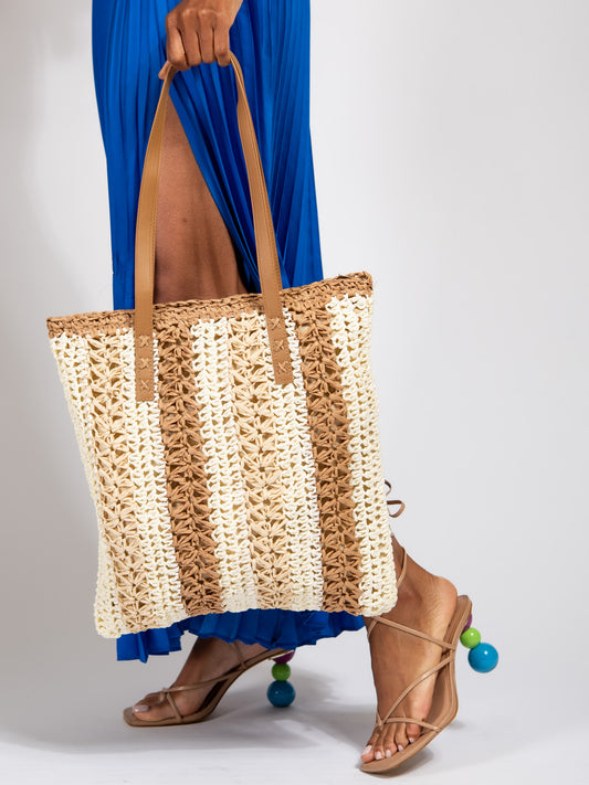 Piper Straw Striped Tote Bag