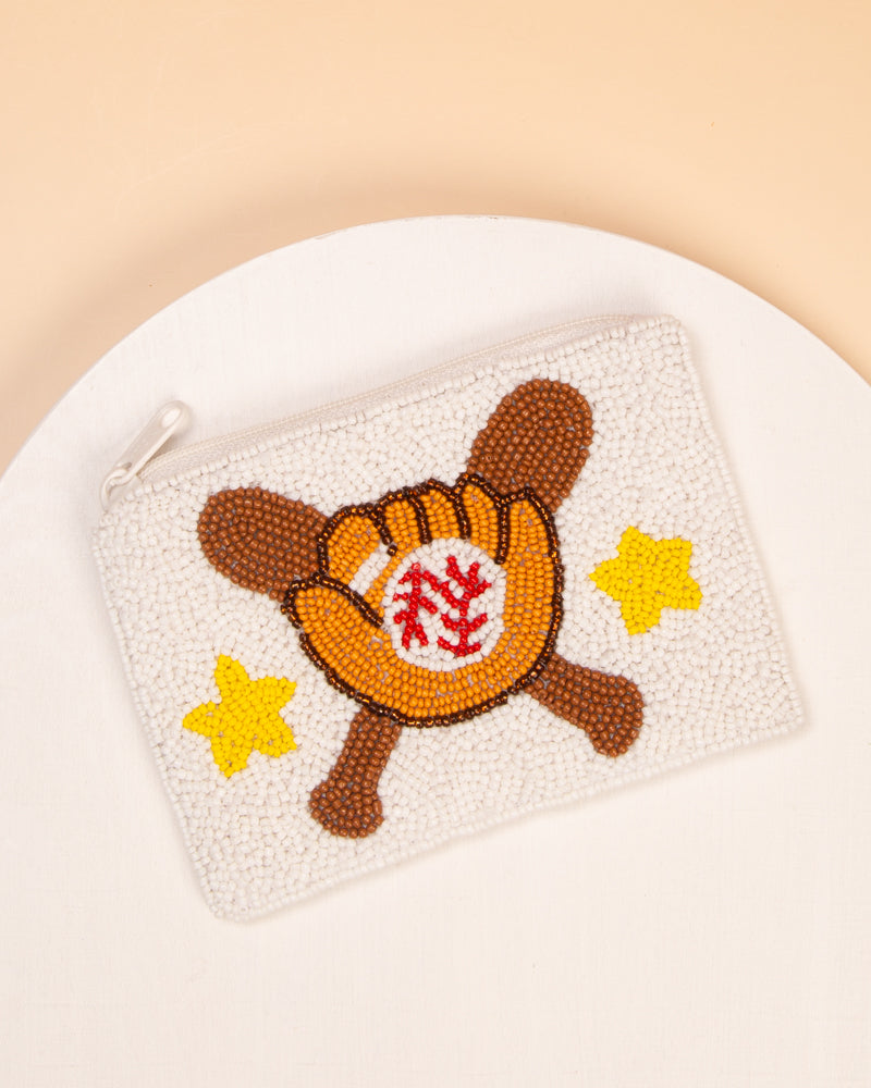 Brianna Game Day Baseball Glove Bats Beaded Coin Bag