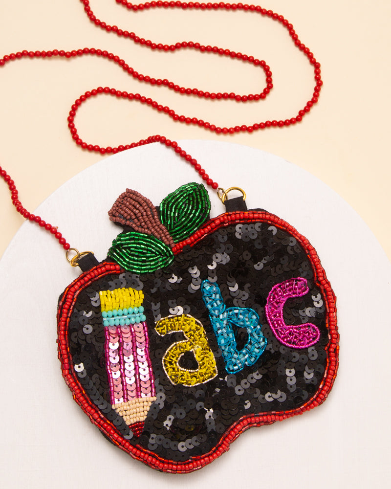 Anna "ABC" Sequin & Seed Beaded Apple Crossbody Bag