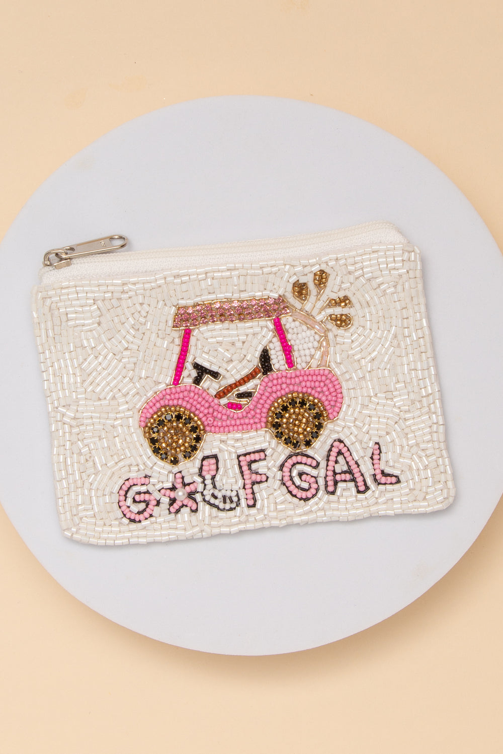 Andrea Golf Gal Coin Seed Beaded Bag With Pink Cart