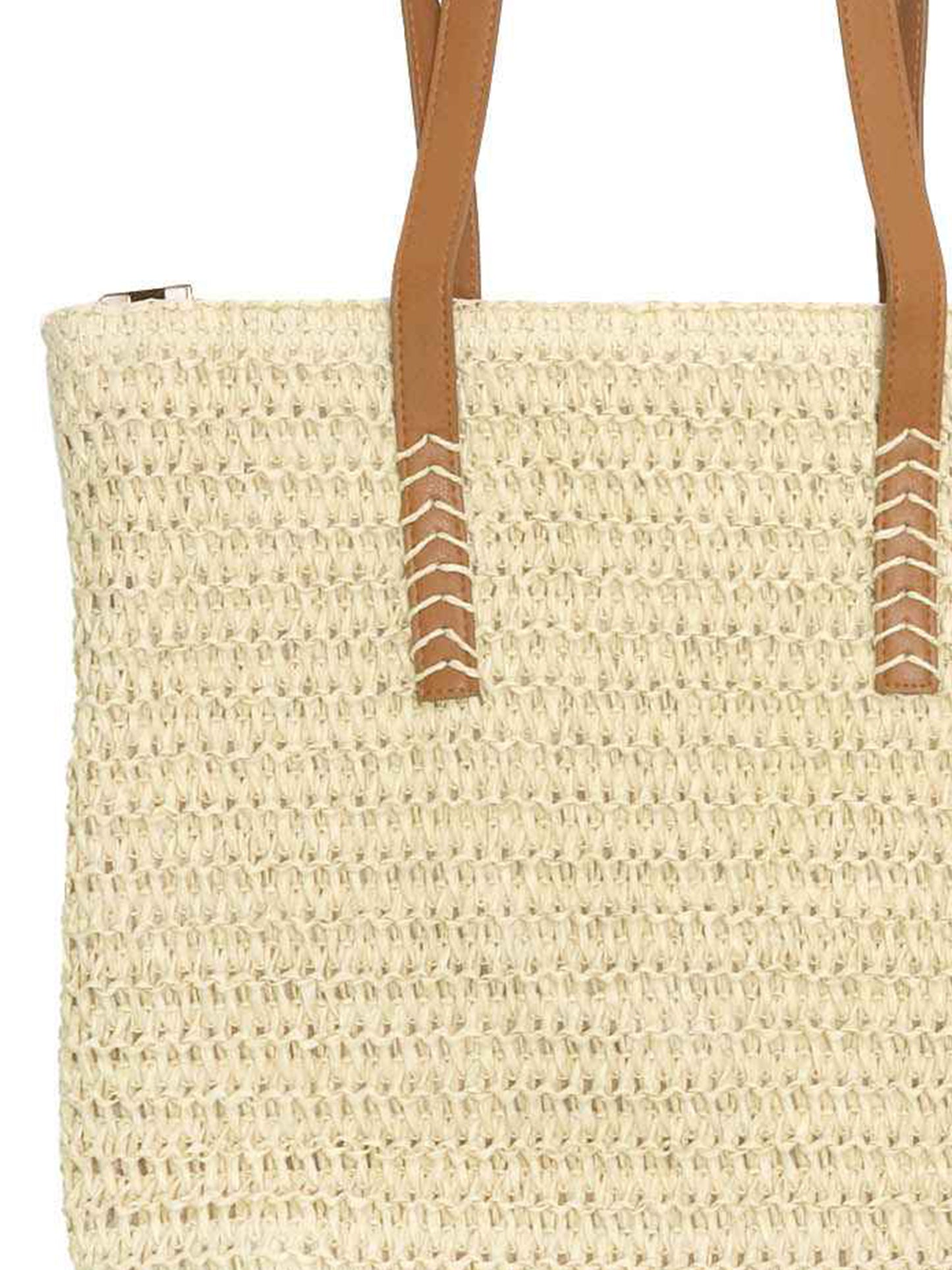Avery Woven Shoulder Zippered Tote Bag with Faux Leather Handles