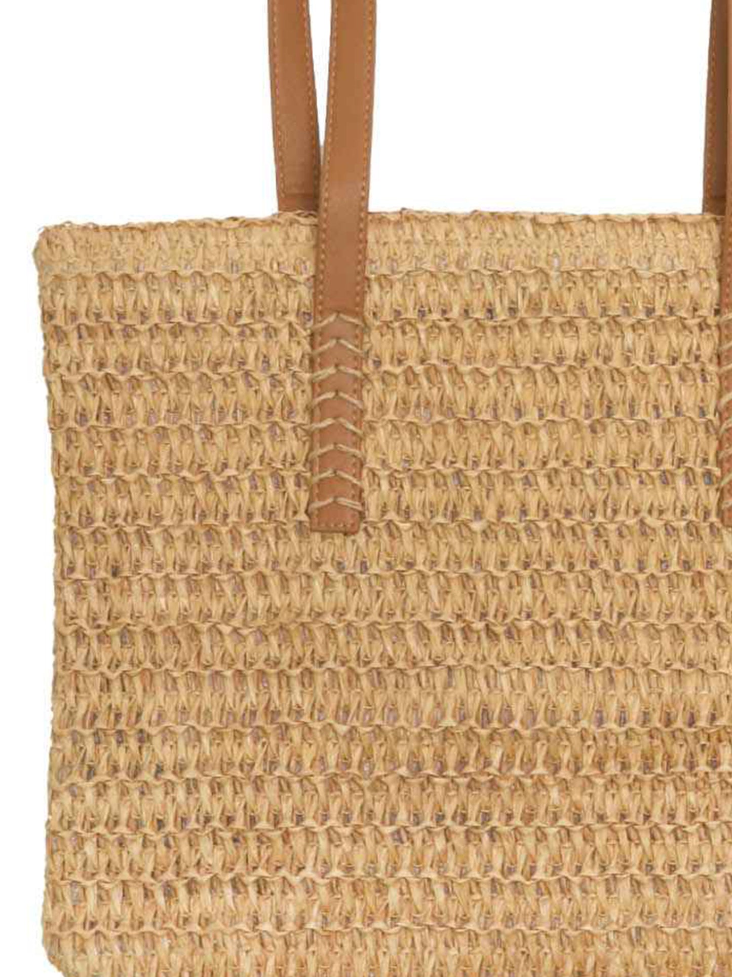 Avery Woven Shoulder Zippered Tote Bag with Faux Leather Handles