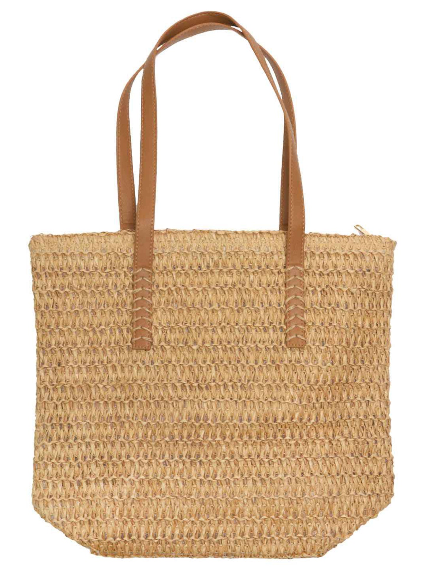 Avery Woven Shoulder Zippered Tote Bag with Faux Leather Handles