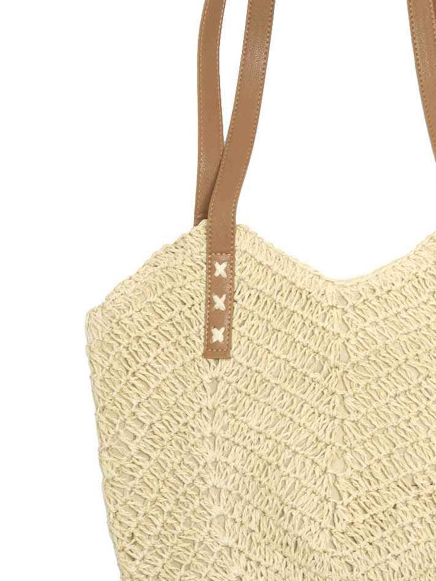 Ivy Straw Woven Shoulder Bag with Faux Leather Handles