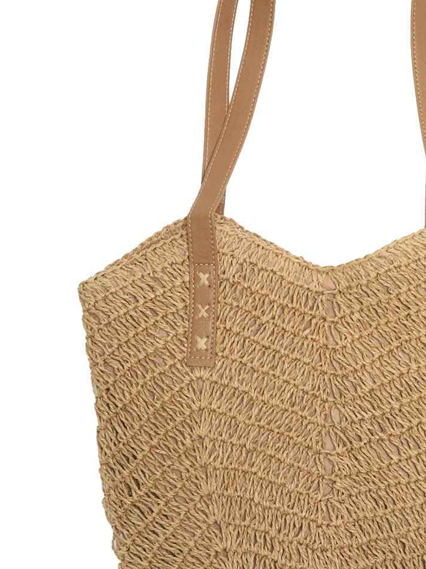 Ivy Straw Woven Shoulder Bag with Faux Leather Handles