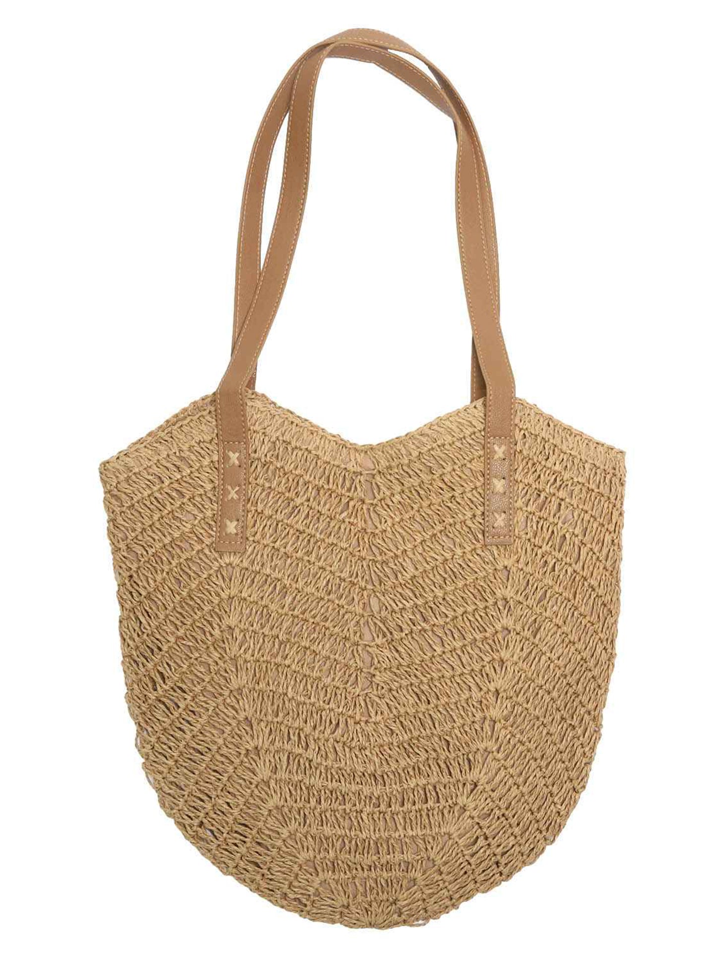 Ivy Straw Woven Shoulder Bag with Faux Leather Handles