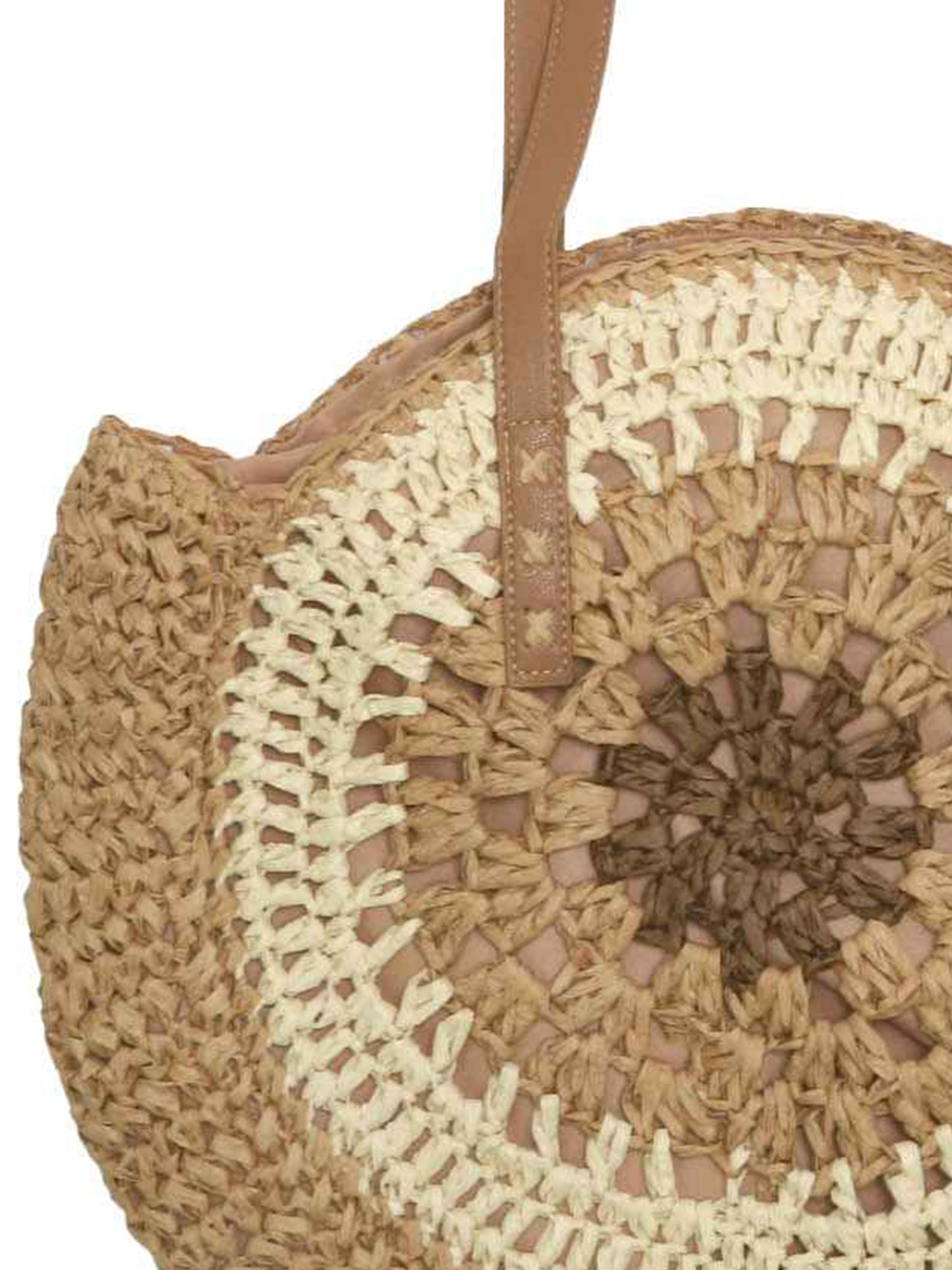 Mila Large Round Straw Patterned Woven Motif Shoulder Bag