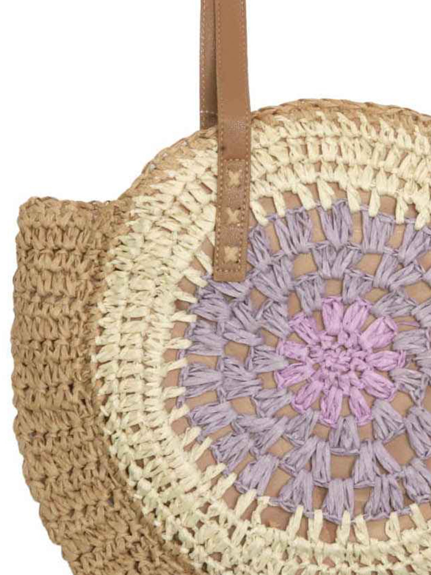 Mila Large Round Straw Patterned Woven Motif Shoulder Bag