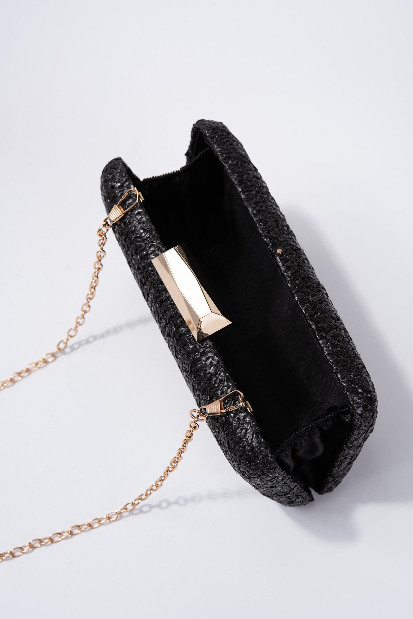 Elisa Boxy Straw Clutch with Shoulder Chain