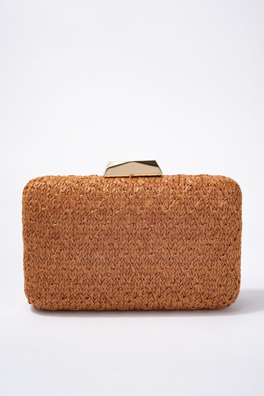 Elisa Boxy Straw Clutch with Shoulder Chain