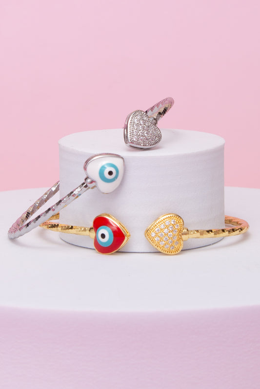 Isabel Open Cuff Bangle with Enamel Evil Eye Heart