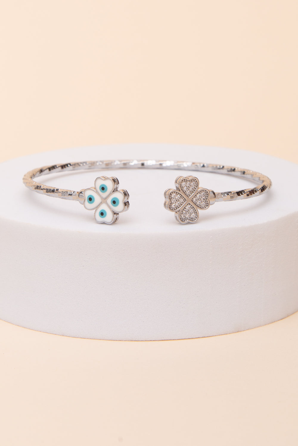 Heidi Evil Eye Cubic Zirconia Clover Cuff Bracelet