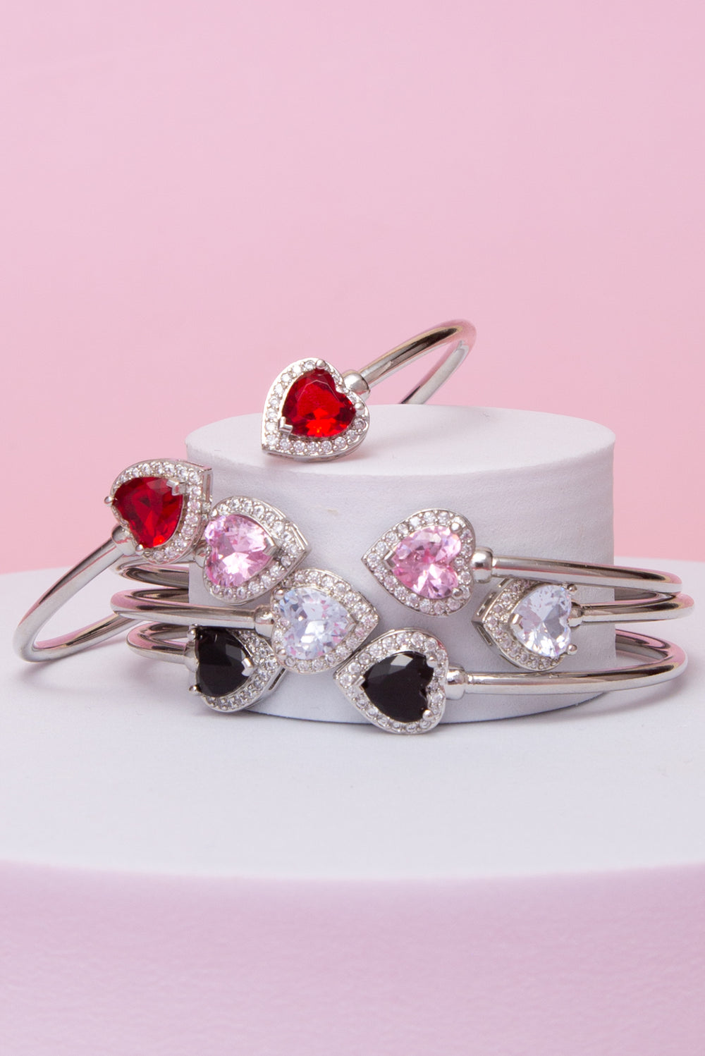 Celine Open Cuff Bangle with Cubic Zirconia Heart