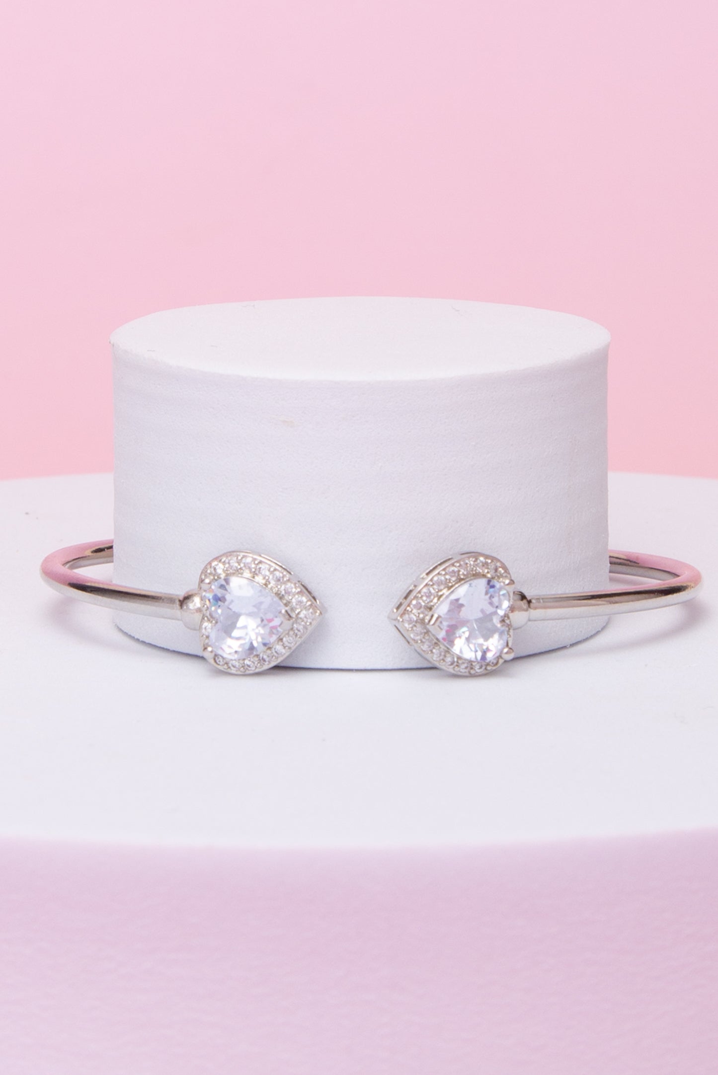 Celine Open Cuff Bangle with Cubic Zirconia Heart | Silver
