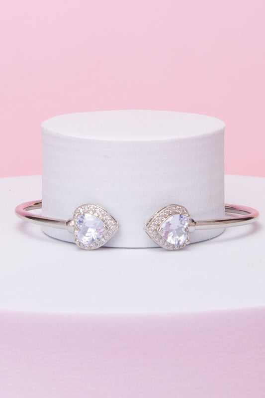 Celine Open Cuff Bangle with Cubic Zirconia Heart | Silver