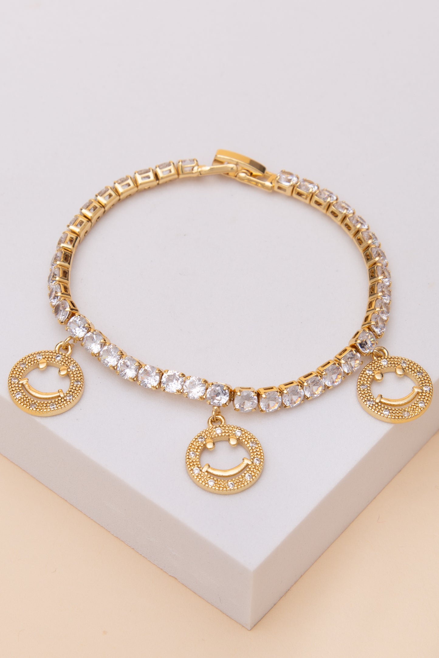 Angela Cubic Zirconia Pave Smiley Charm Tennis Bracelet