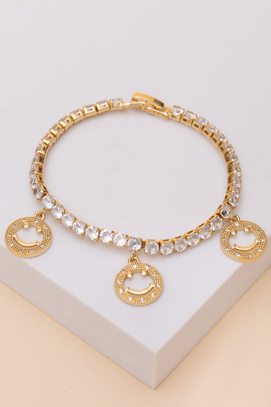 Angela Cubic Zirconia Pave Smiley Charm Tennis Bracelet