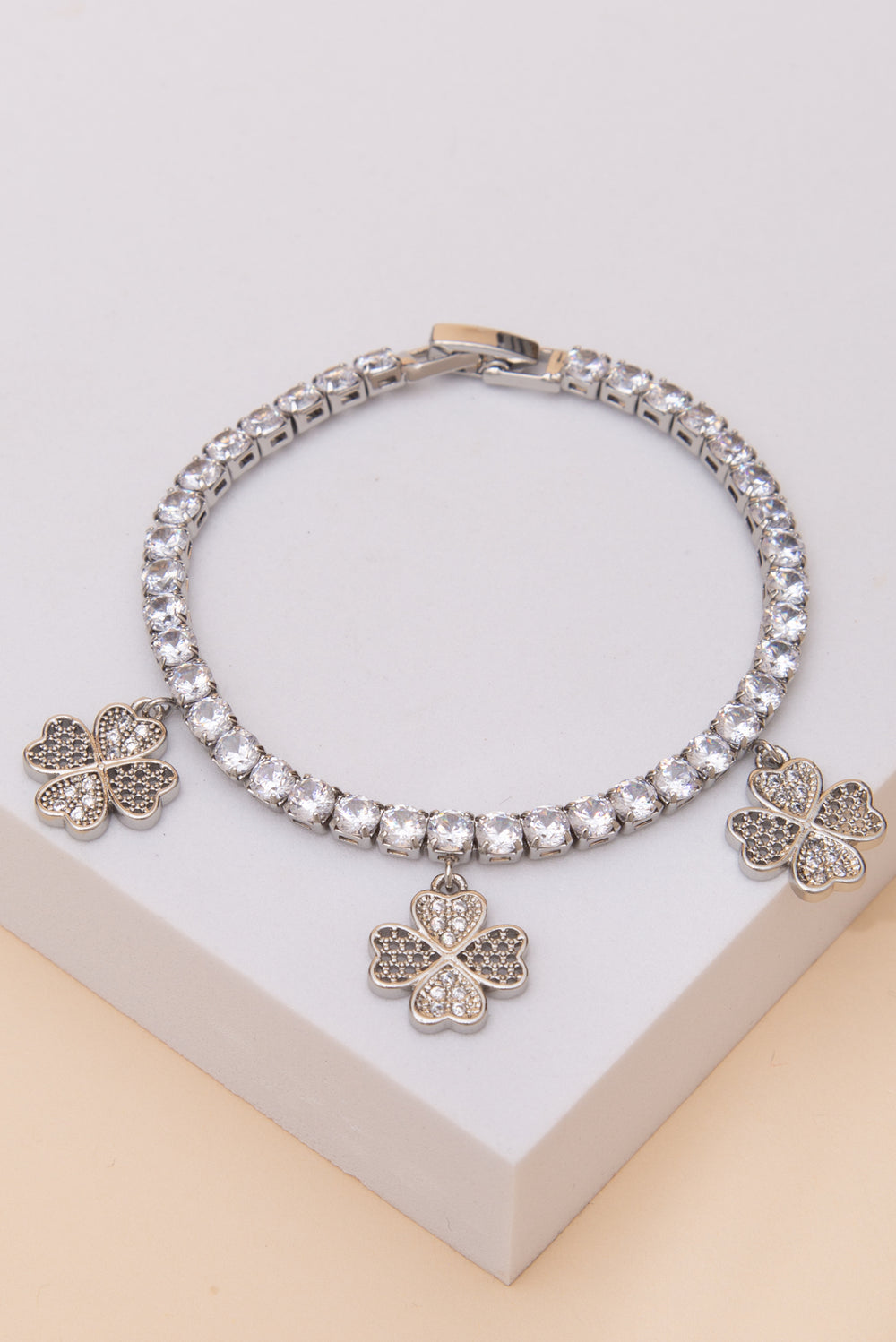 Mariah Cubic Zirconia Pave Clover Charm Tennis Bracelet