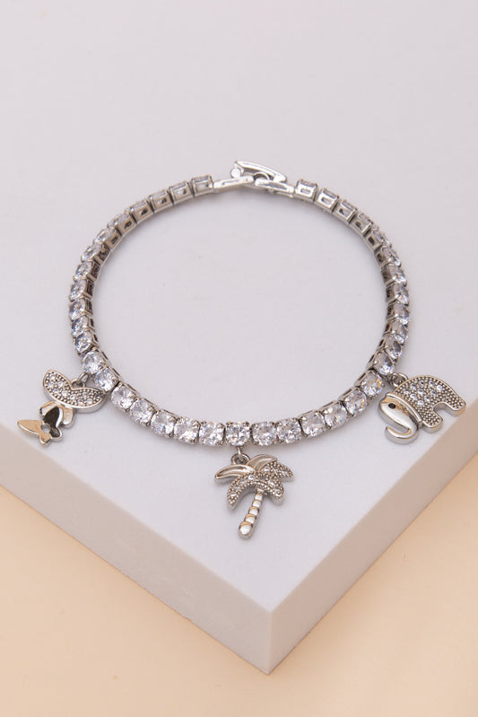 Alessandra Multi Charm Tennis Bracelet with Cubic Zirconia Palm Tree