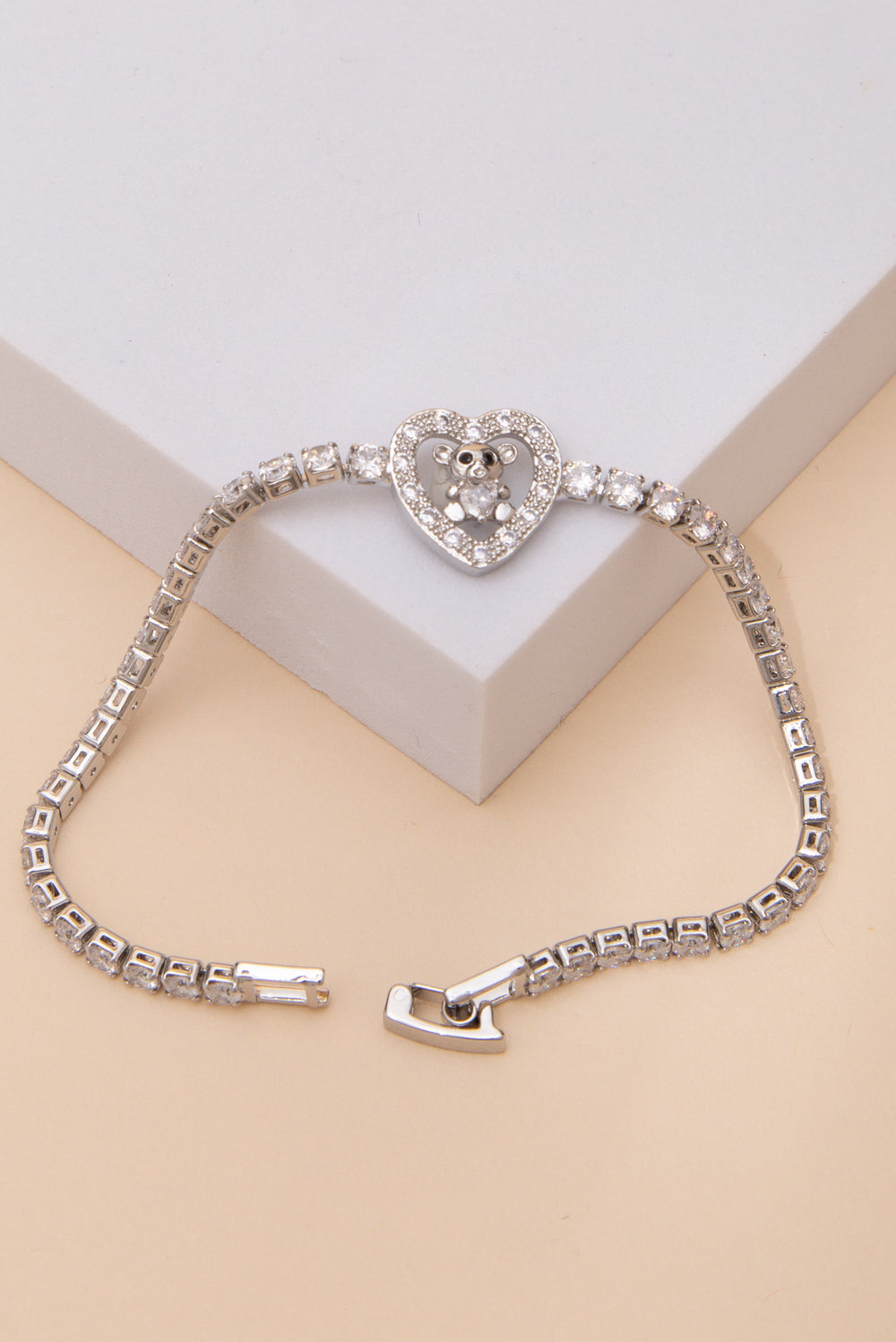 Hanna Cubic Zirconia Teddy Bear Open Heart Tennis Bracelet