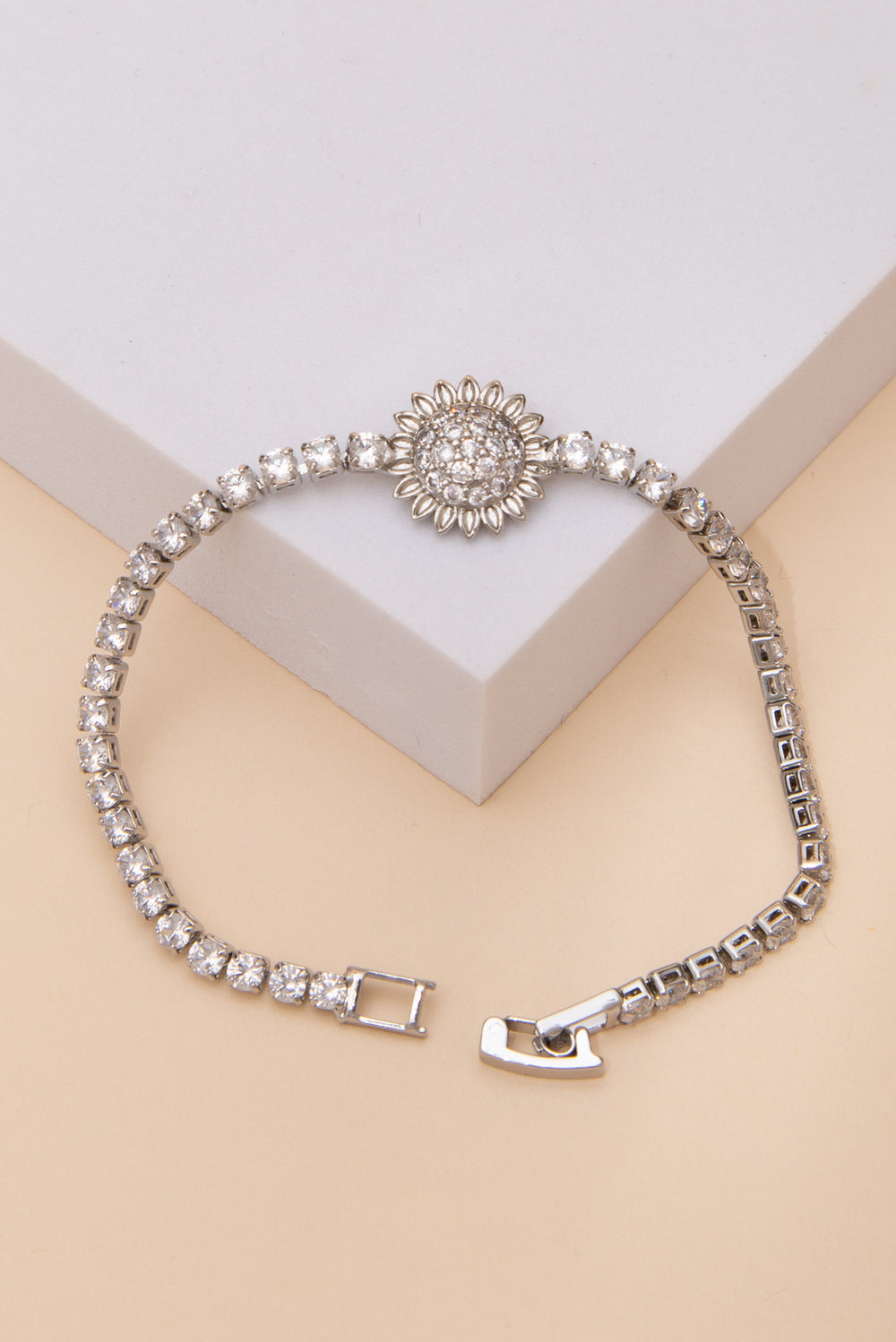 Cubic Zirconia Pave Sunburst Flower Tennis Bracelet
