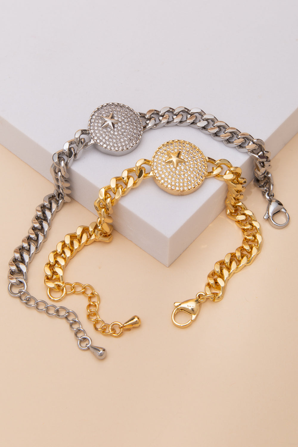 Katherine Cubic Zirconia Pave Star Disc Curb Chain Bracelet