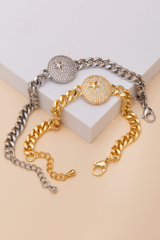Katherine Cubic Zirconia Pave Star Disc Curb Chain Bracelet