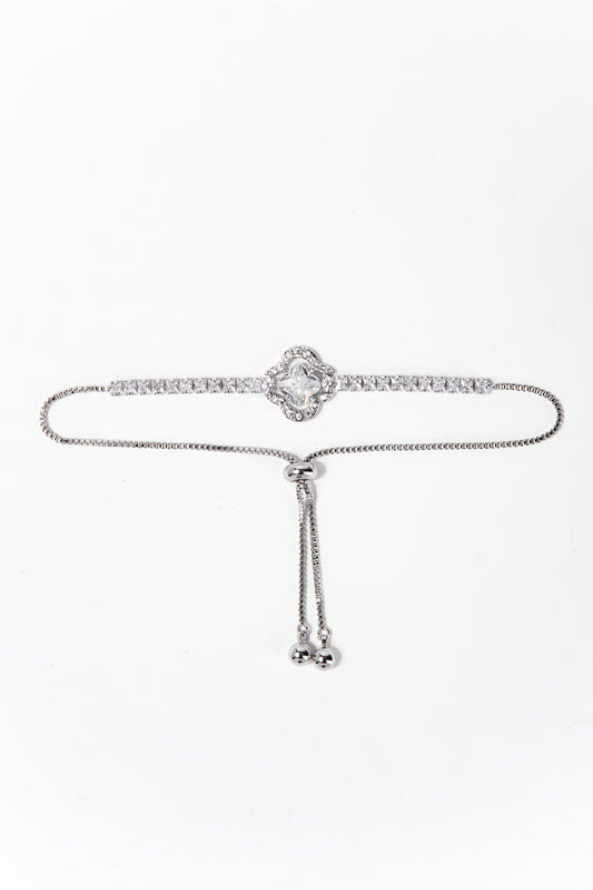 Luciana Floral Bezzle Adjustable Bracelet - Silver
