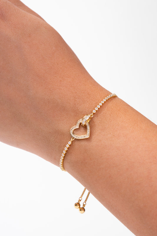 Love CZ Heart Adjustable Bracelet | Gold