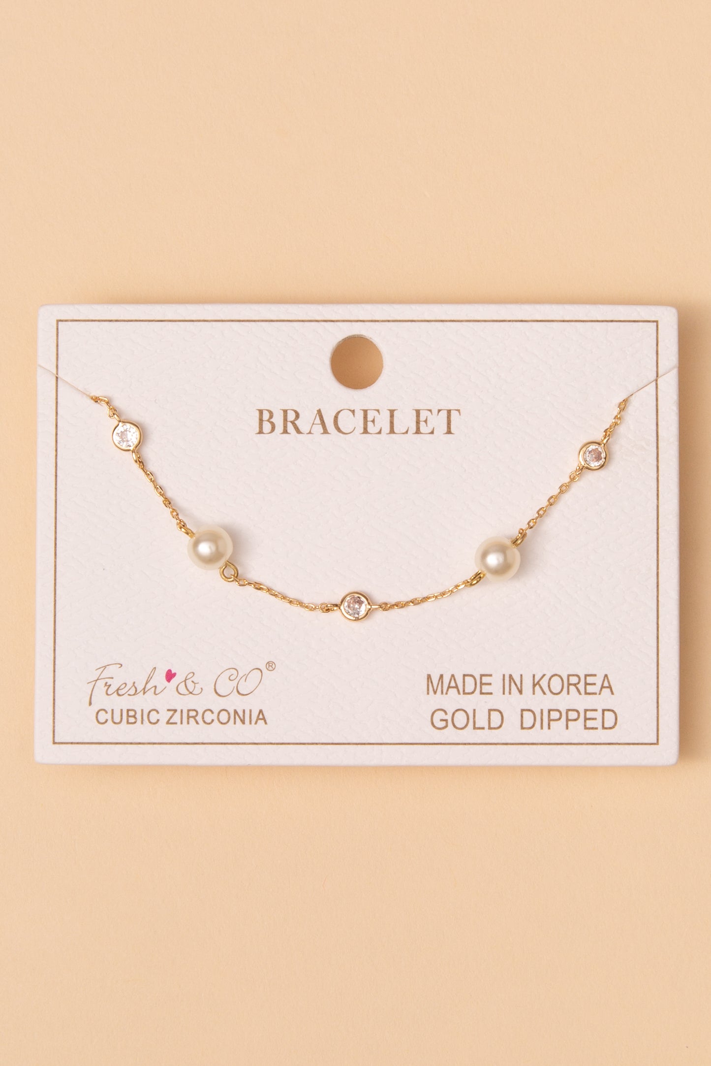 Rose Bezel-Set Cubic Zirconia and Pearl Sequence Station Bracelet | Gold