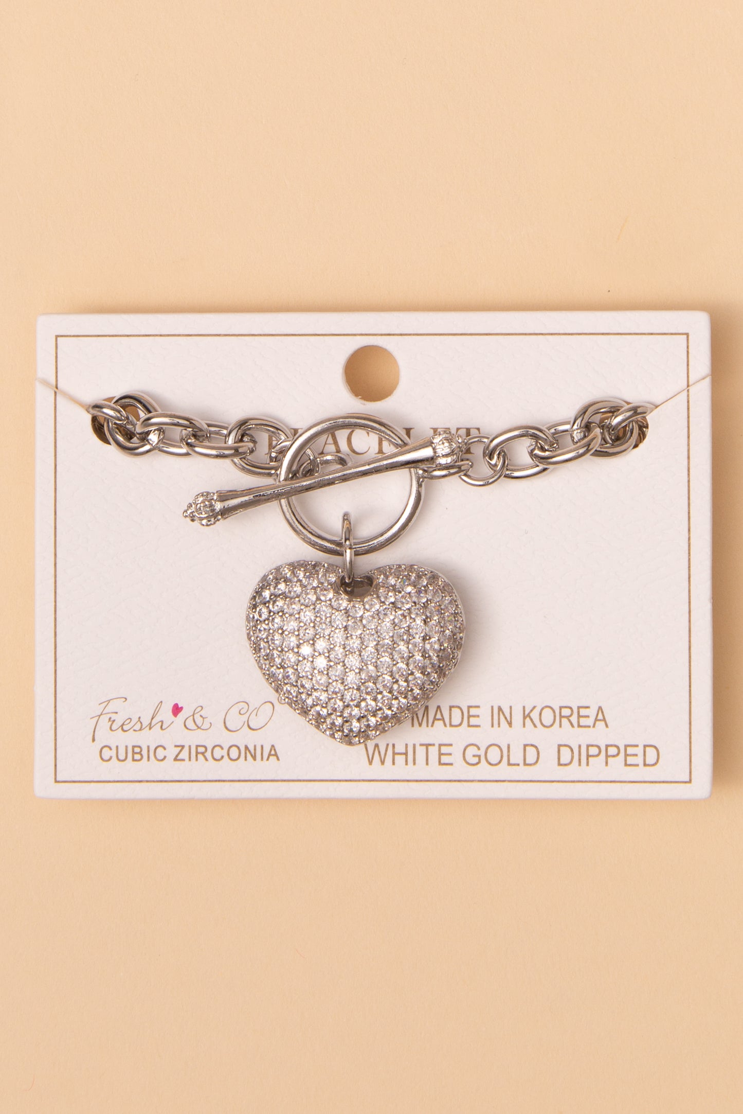 Samantha Cubic Zirconia Pavé Heart Charm Toggle Chain Bracelet