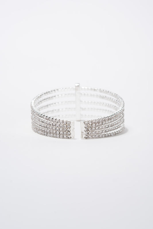 Chrissy 5 Line Vertical Bar Bangle Cuff Bracelet | Silver